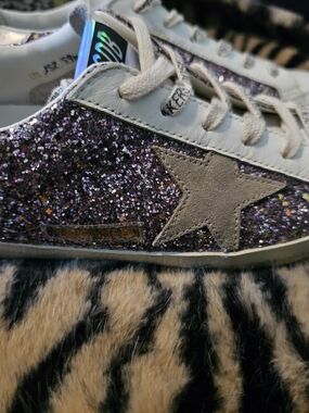 Golden Goose Purple Glitter Star Sneakers with White Trim